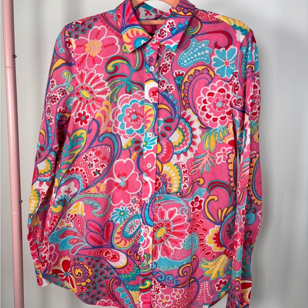 Talbots Colorful Floral Button Down Shirt